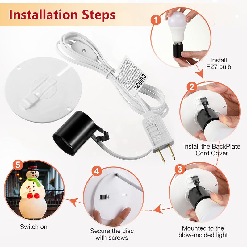 Meonum Blow Mold Light Kit Replacement, E27 E26 Single Light Cord Kit with Switch Fuse Plug, for Indoor Outdoor Halloween Christmas Village House Craft Decorations and Salt Lamp(10 Set) - Image 4